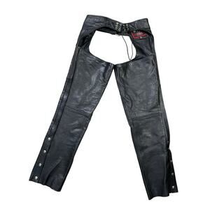 First MFG‎ Black Leather Motorcycle Chaps Men's Small Snap Leg Biker Pants USA